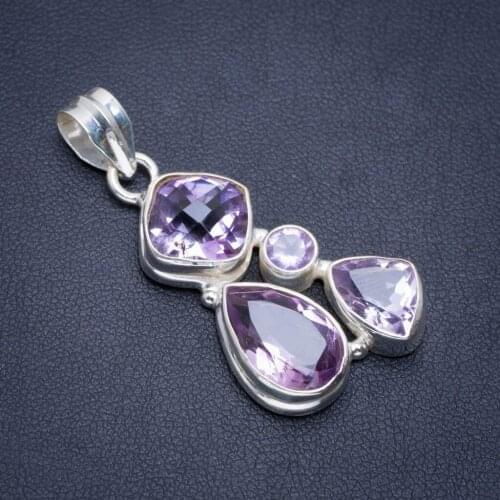 Natural Amethyst Handmade Unique 925 Sterling Silver Pendant 1.5" A1859
