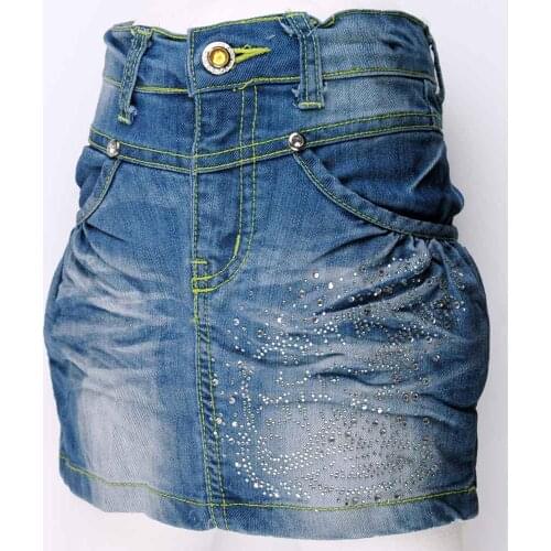 Wrap Blue Denim Skirt 3-7Y Girls Rhinestone Crystal button skintight kids slinky MH5950