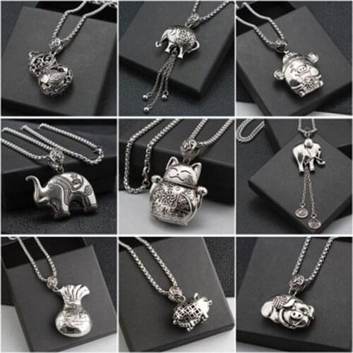 Trendy Titanium Lucky Cat Cute Pig Sweater Necklace Female Antique Silver Color Long Necklace Women Jewelry Gifts
