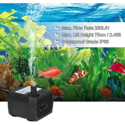 280L/H 2/2.5/4W Submersible Water Pump for Aquarium Water Gardens and Hydroponic Systems with One Nozzle 4.9ft(1.5m) Power Cord