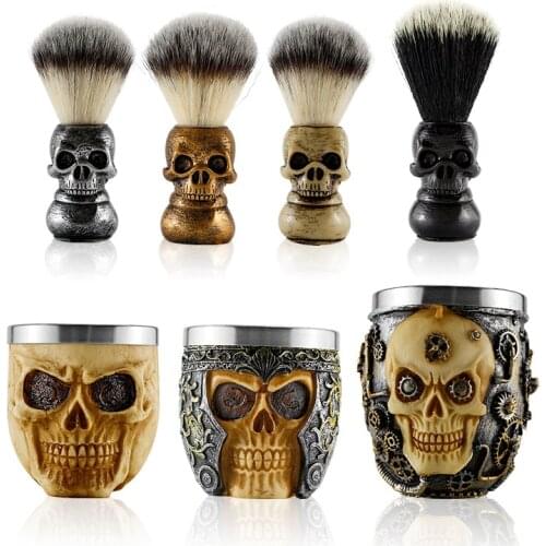 Shaving Brush,Barber Shop Fashion High-end Skull Shaving Brush Foaming Soap Bowl Set Mens Beard Facial Cleansing Tool Shaving