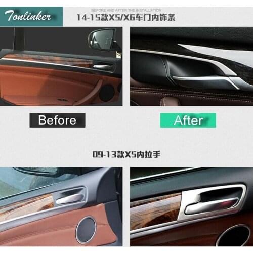 Tonlinke 4 PCS Car Styling DIY Stainless Steel Inside Door Handle Trim Light Box Cover Case Stickers for Bmw X5 X6 2008-16