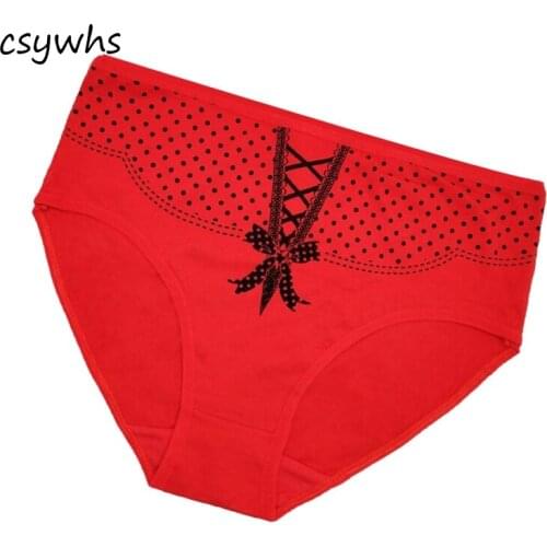CSYWHS 4Pcs/lot Plus Size Panties Womens Mid Waist Print Briefs Big Size Cotton Panty Underwear Women Sexy Briefs for Girls