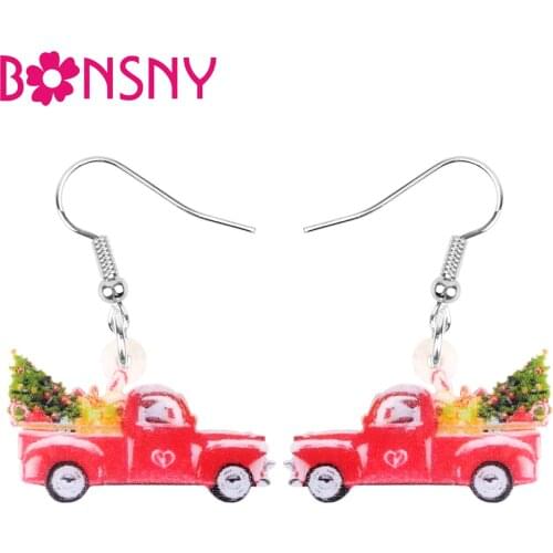 Bonsny Acrylic Christmas Tree Car Earrings Drop Dangle Festival Decoration Jewelry For Women Girl Kid Teen Charms Gift Accessory