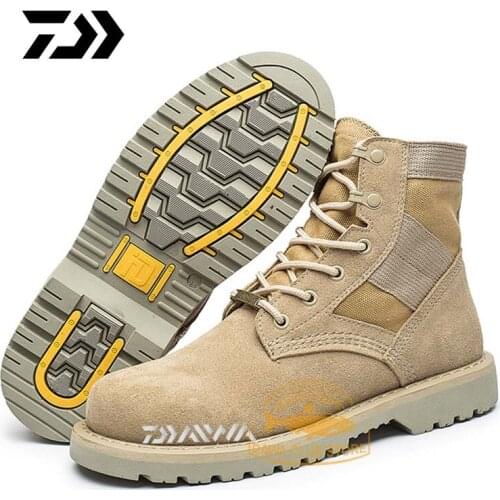 Outdoor Breathable Non-Slip Casual Martin Boots Daiwa Men Fishing Genuine Leather Shoes Comfortable First Layer Cowhide Sneakers