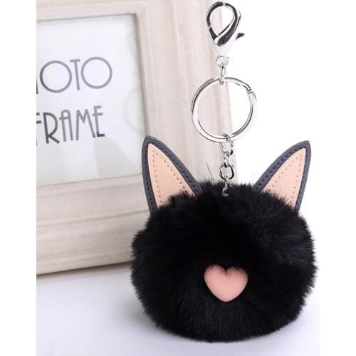 14 Colors Fluffy Fur Pom Pom Cat Keychain Soft Faux Fur Ball Pompom Cat Keyring Pompon Car Bag Charm Jewelry Pendant Gift