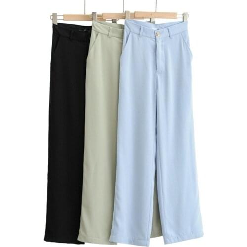Women Casual Wide Leg Suit Pants Loose Streetwear Trousers Office Ladies Pocket Button Long Pants