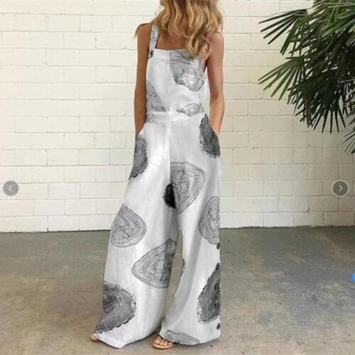 Women Jumpsuit Female Rompers 2021 Summer Sexy Sleeveless Wide Leg Printed Overalls Suspenders Pantalon Femme Plus Size Playsuit