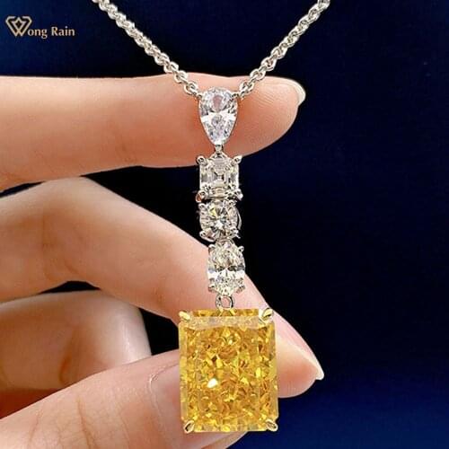 Wong Rain Luxury 100% 925 Sterling Silver 12*15 MM Created Moissanite Gemstone Wedding Party Women Pendant Necklace Fine Jewelry