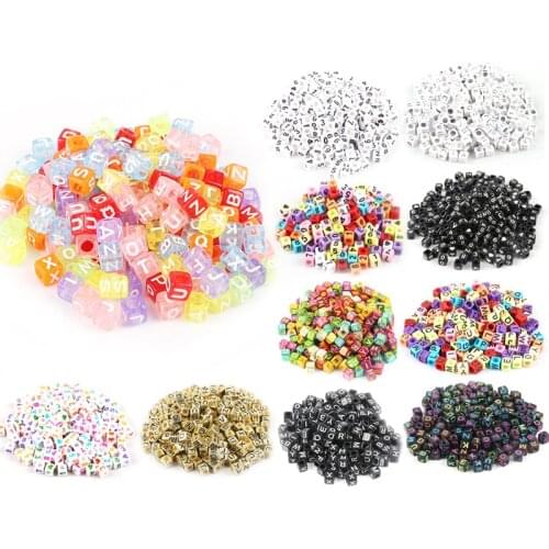 100pcs 6mm Square Acrylic Mixed Letter Beads Large Hole Beads for DIY Necklace Bracelet Jewelry Making