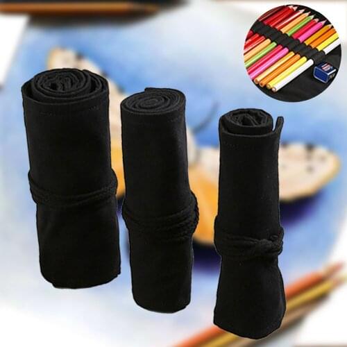 12/24/36/48/72 Holes Canvas Pen Wear Resistant Handmade Offices Pencil Case Large Capacity Multi-Purpose Roll Stationery Solid
