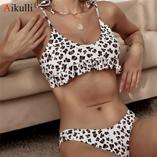 2021 New Ruffled Bikinis Swimsuit Women Sexy Leopard Print Swimwear Summer Beach Biquini Swimming Bathing Suits Female Beachwear