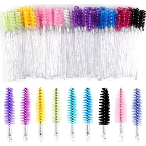 50PCS Eyebrow Brush Comb Disposable Crystal Eyelash Brushes Spoolie Mascara Wands Applicator Eyelash Extensions Makeup Tools
