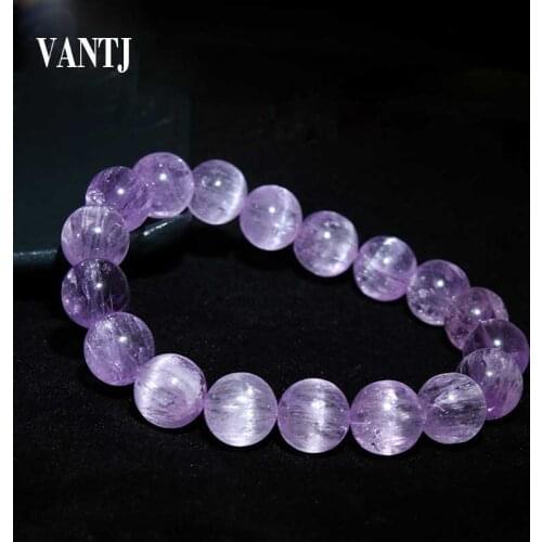 VANTJ Natural Kunzite Beads Bracelet High QualitySpodumene Semi Precious Stone Lucky Amulet Prayer For Women Lady Party Gift