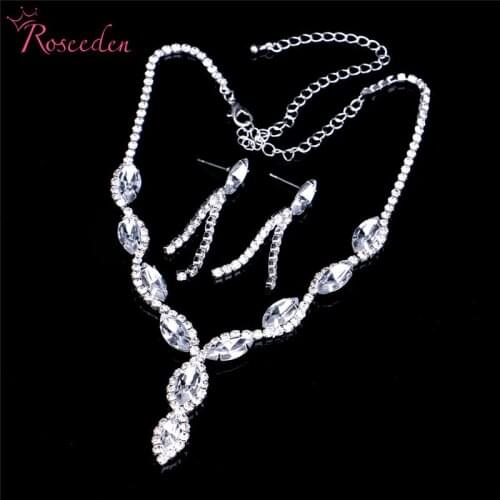 Brand Design Rhinestones Necklace Earrings Jewelry Sets for Bridal Wedding Party 2 Pcs/Set jewelry RE869