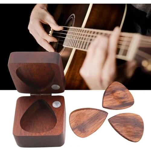 3Pcs Pick Box Stylish Solid Square Wooden Plectrum Pick Holder Storage Case for Bass Care Tool Picks Gift Guitar Accessories
