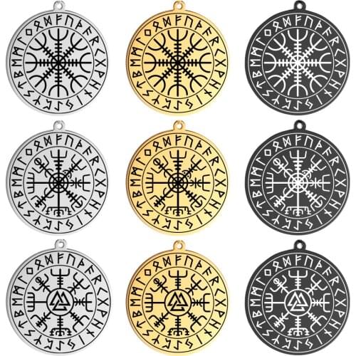 EUEAVAN 10pcs Viking Compass In Rune Circle Nordic Vegvisir DIY Pendant for Necklace Stainless Steel Jewelry Accessories