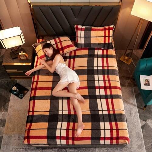Flannel Bed Sheets Winter Warm Plush Fitted Sheet Thicken Soft Elastic Bed Linen Mattress Cover Queen King Size Bedspread