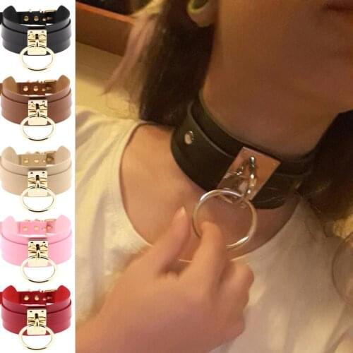 Gothic PU Leather Choker Necklace for Women Men Girl Boy - Punk Rock Choker O Ring Necklace for Halloween Party Costume Cosplay