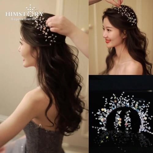Himstory Luxury Black Vine Star Bride Hairband Wedding Crystal Headband Accessories Jewelries