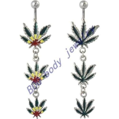 BOG- Lot 10 Pieces 14G Jamaican Rasta Pot Leaf Triple Navel Belly Ring jewelry navel belly ring barbell piercing