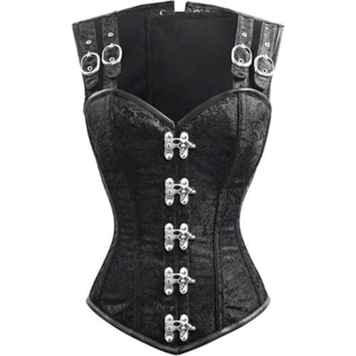 Steampunk Corset Top Shapewear Bodysuit 12 Steel Bone Double Buckle Straps Lace Up Corset Waist Cincher Corset Vest W31276