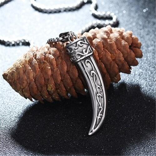 Stainless Steel Ox Horn Pendant Necklaces Men Hiphop/Rock Style Party Necklace 24inch Chain