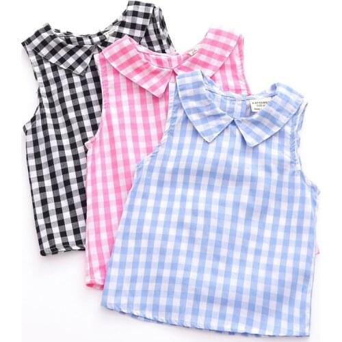 Sleeveless Summer Girls Blouses Vest Tops Cotton Casual Baby Girls Solid Shirts for Children Kids Clothing Shirts Dress
