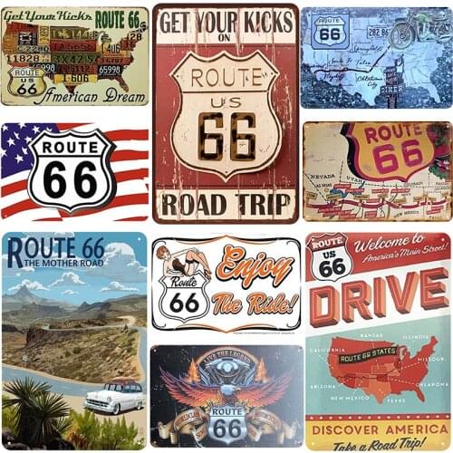 Route 66 Metal Plaque Vintage Full Service Tin Sign Plate Wall Art Decor For Garage Club Home Decoration Iron Painting 20x30cm