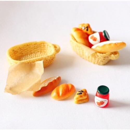 Miniature Food Toy Mini Jam Bread Basket Set Dollhouse Decoration Accessory