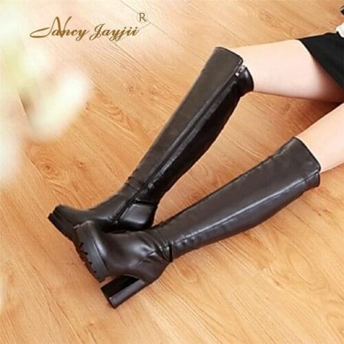 Nancyjayjii Women Fashion Round Toe Chunky Heel Knee High Boots Shoes More Colors Available Party & Evening Shoes , Size 4-16