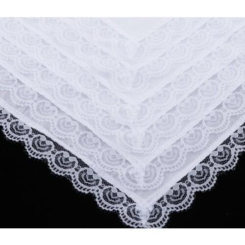 5pcs 100% Cotton White Handkerchiefs Wedding Hankie Kerchiefs with Lace Trim