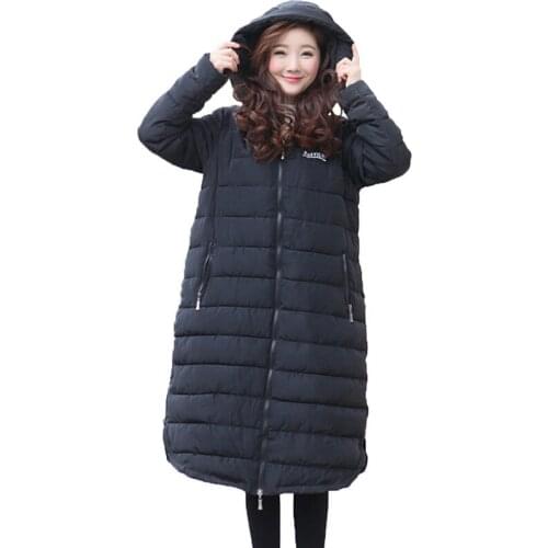 2021 New Plus size 3XL-7XL Winter Parker Womens Thick Down Cotton Solid Color Jacket Female Black Zipper Hooded long Coats
