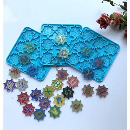 New DIY Mandala Flower Shaped Letter Keychain Pendant Silicone Molds Resin UV Epoxy Mold Crystal Home Decoration Crafts Tools