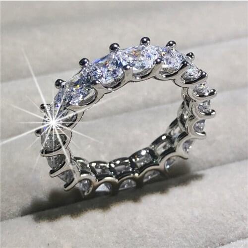 925 SILVER ENGAGEMENT WEDDING Rings FOR WOMEN PAVE SETTING FULL SQUARE stone Simulated Diamond ETERNITY BAND RING SET