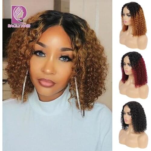 Ombre Kinky Curly Closure Bob Wig 1B/30 Remy Human Hair Bob Wigs 4*4 Brazilian Hair Lace Closure Wig For Black Women Racily Hair