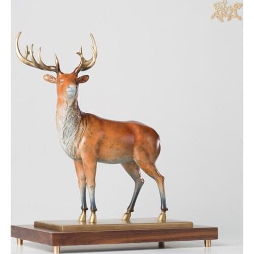 TOP grade ART Europe Luxury decorative art HOME SHOP hallway Royal Davids Deer statue brass Sculpture statue bring GOOD LUCK