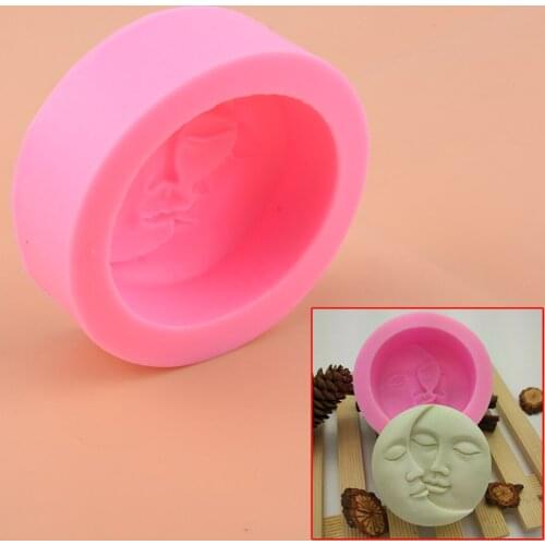 Round Sun & Moon Face Silicone Soap Craft Cake Mould 8.8 cm For DIY Handmade Use