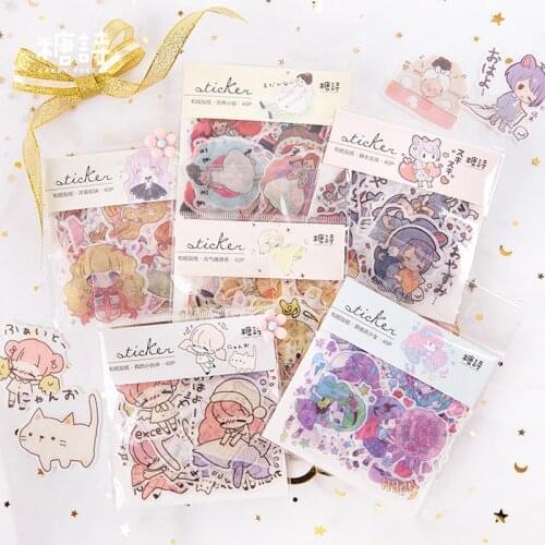 40 Pcs/ Pack 1907 Girls Series Journal Decorative Stickers Scrapbooking DIY Diary Album Stick Lable Japanese Stationery