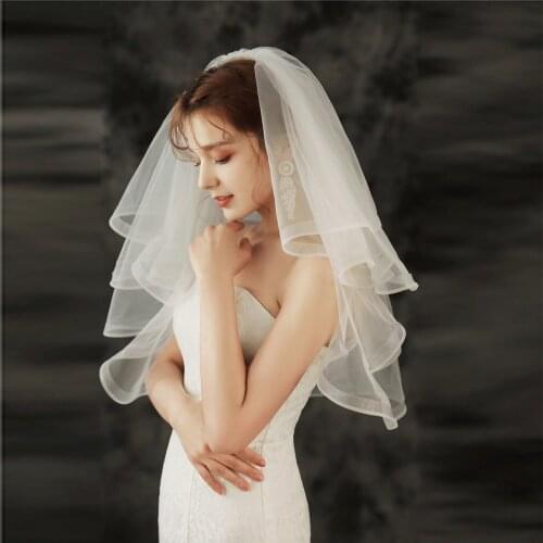 Wedding Veil With Comb 2021 New Elelgant Cut Edge Four-layer Elbow Length Bridal s Accessories