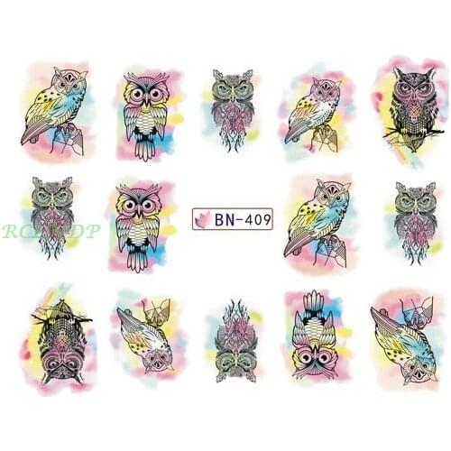 Water sticker for nail art decoration slider watercolor owl cobweb spider web ink girl nails design decal lacquer accessoires