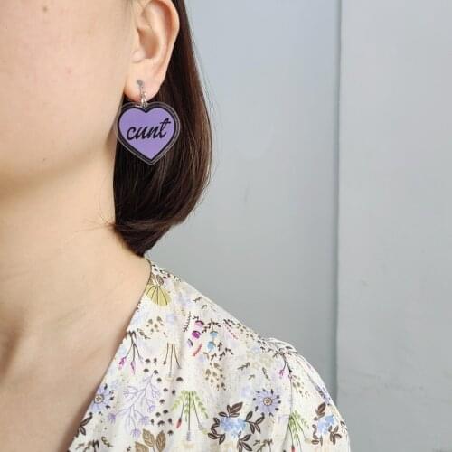 Female Fashion Acrylic Heart Letter Drop Earrings For Women Nightclub Bitch Cout Earring Hiphop Jewelry E21601