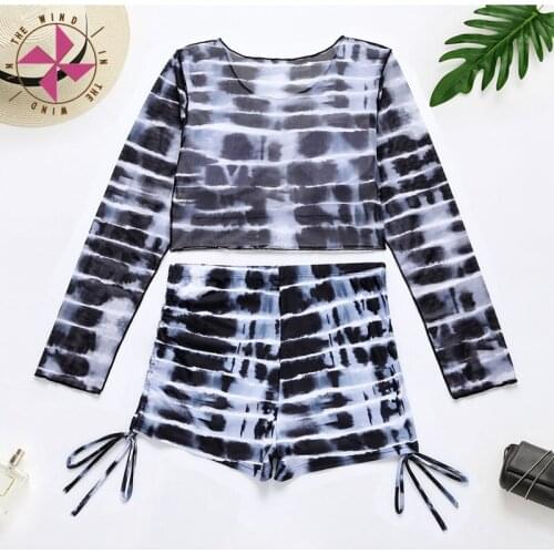 In The Wind Long Sleeve Rash Guard Women Two Piece Swimsuit High Waist Tankini Swimwear Shorts Surf Suit Crop Top Bathing Suit