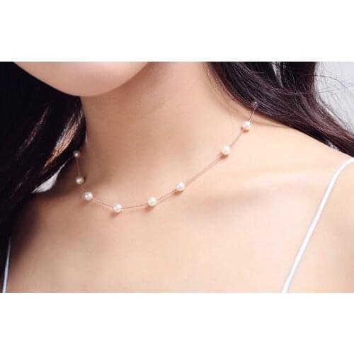 Simple 925 Sterling Silver Jewelry 6mm Pearl Box Chain Choker Necklace & Pendants For Women kolye collares bijoux femme choker
