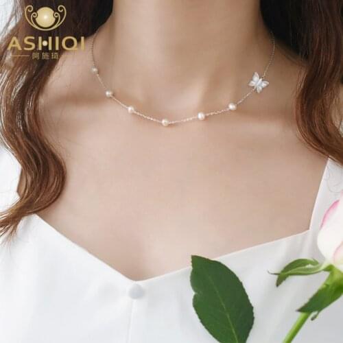 ASHIQI Genuine natural freshwater pearl 925 sterling silver necklace womens jewelry for women 2021 Trend