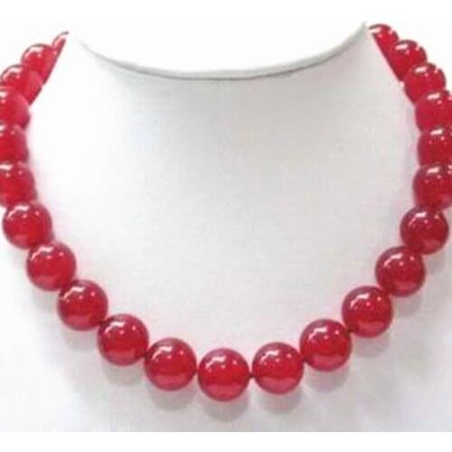 10mm red stone chalcedony jades round beads chain necklace for women wholesale price elegant women gifts diy jewelry 18inch BV57