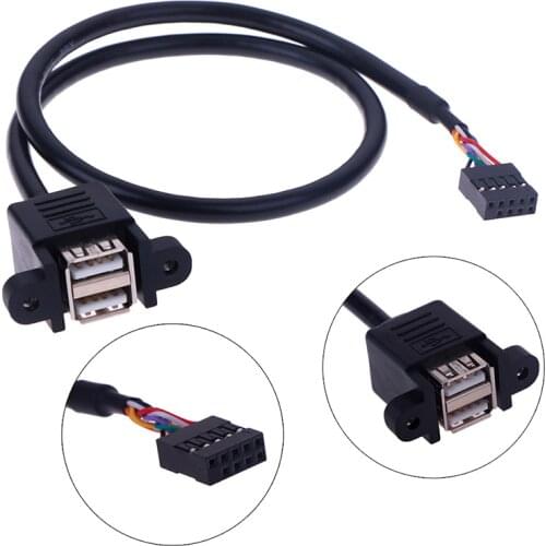 1pc 30cm/50cm Motherboard Internal 9pin to Dual Port USB 2.0 A Female Screw Lock Panel Mount Cable Extension Cable Adapter