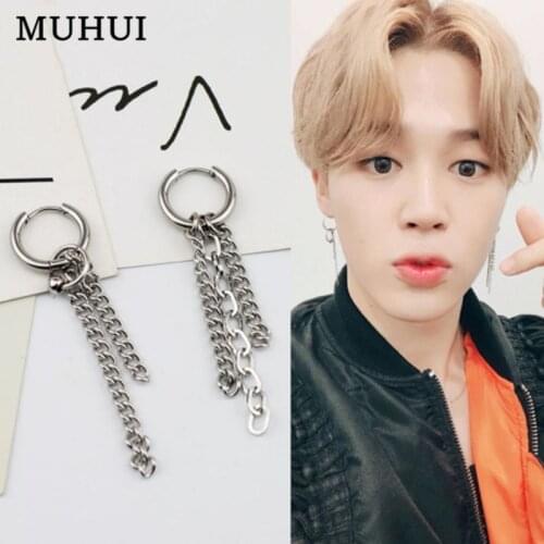 1pc Kpop Star JIMIN Style Earrings For Women Stainless Steel Tassel Chain Earring Men Jewelry Never Fade Good Packing 18437
