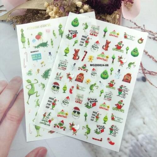 1pcs Stickers 3D Traceless Back Glue Christmas Little Green Monster Manicure Decoration