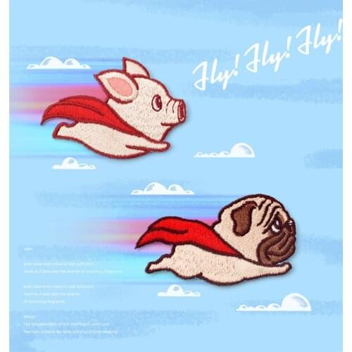 1 Piece Iron On Embroidery Patches Fly Pig Dog Parches for Baby Clothing Applique Patch DIY Clothes Cute Patches New